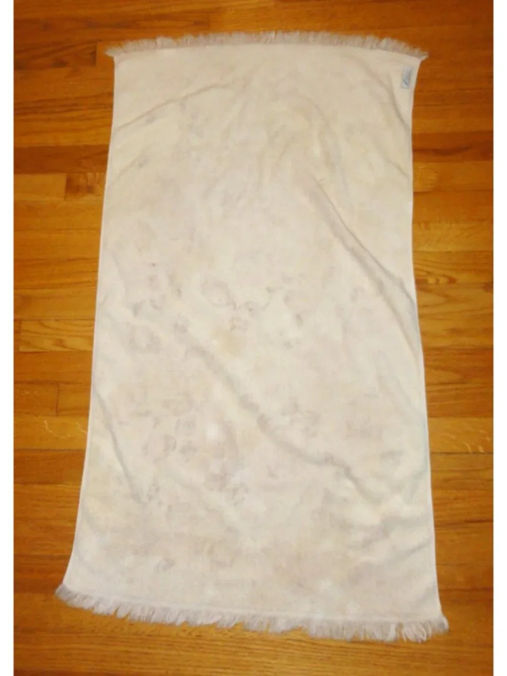 Vintage Fieldcrest Cream & Pink Floral Bath Towel w/ Fringe